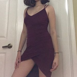 Maroon suede Windsor high-low homecoming dress